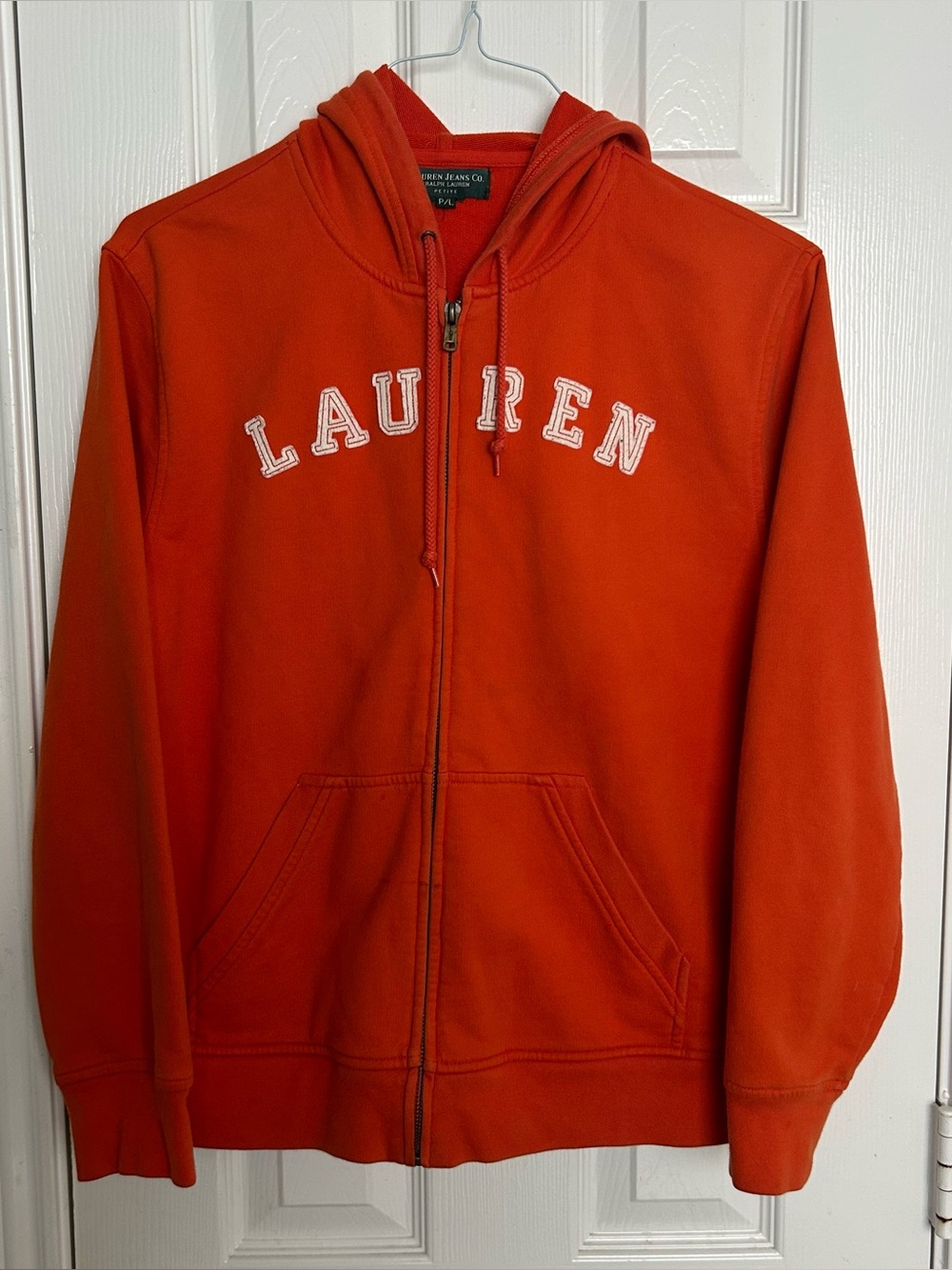 Vintage Y2K Lauren Ralph Lauren Jeans Orange Full Zip Hoodie Sweatshirt Size L